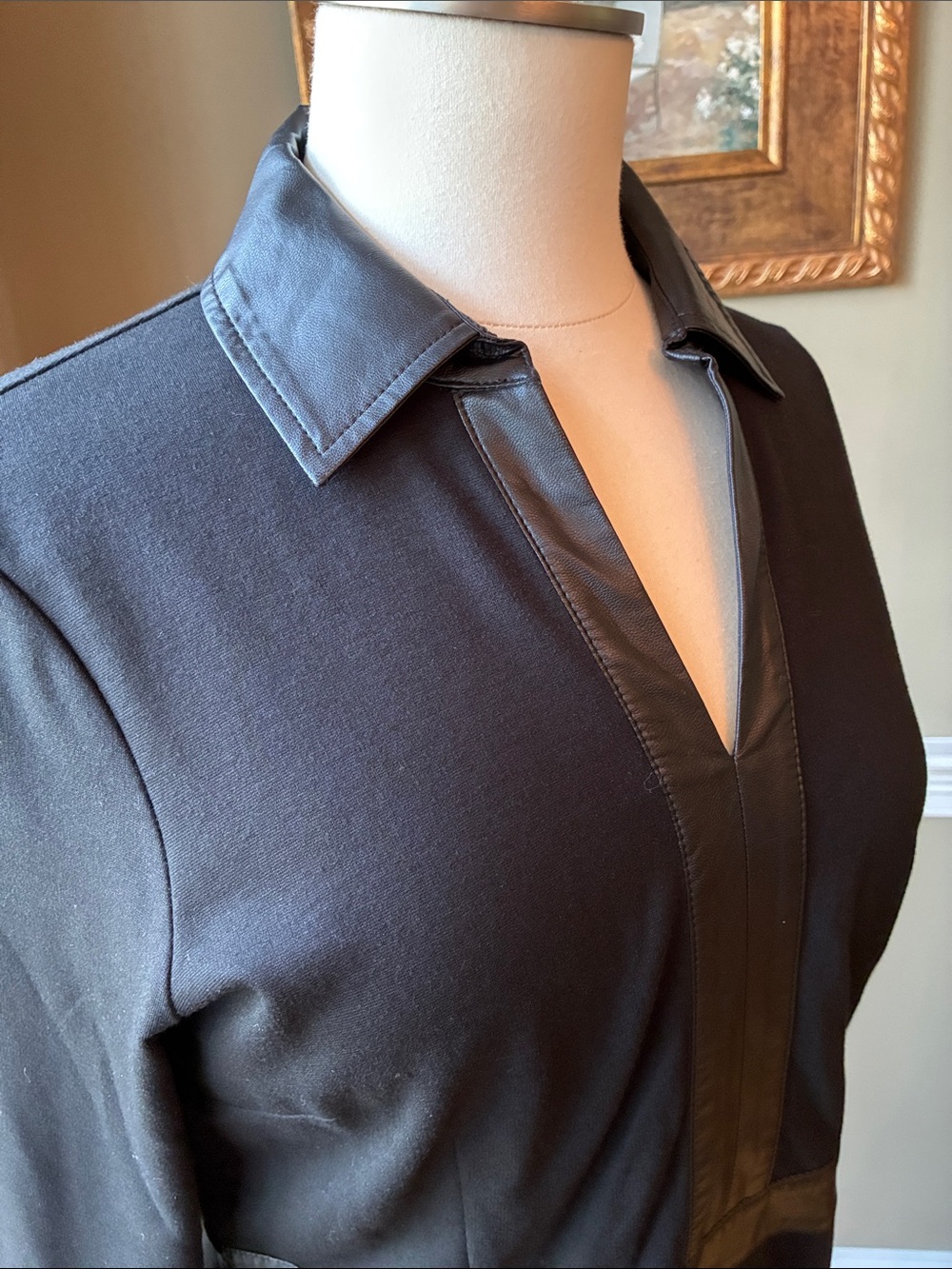 Talbots Black Faux Leather Trim Ponte Dress Size 10 Petite - Picture 4 of 7